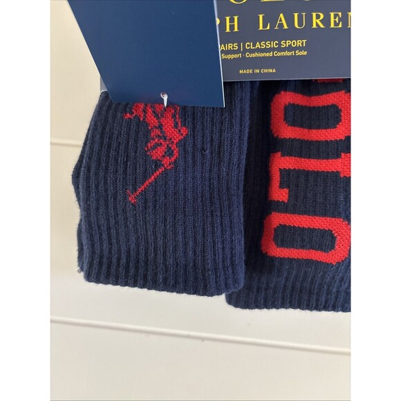 Polo Ralph Lauren Classic Sport 6-Pair Crew Athletic Socks Navy Red Pony 10-13 - Picture 3 of 5